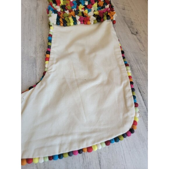Crate Barrel large white Stocking rainbow pom pom unique - Picture 7 of 9